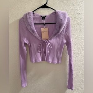 Monki - Lilac Ribbed Crop Cardigan - Medium